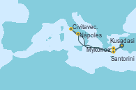 Visitando Kusadasi (Efeso/Turquía), Santorini (Grecia), Nápoles (Italia), Civitavecchia (Roma), Mykonos (Grecia), Kusadasi (Efeso/Turquía)