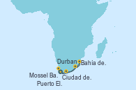 Visitando Ciudad del Cabo (Sudáfrica), Durban (Sudáfrica), Bahía de Richards (Sudáfrica), Bahía de Richards (Sudáfrica), Puerto Elizabeth (Sudáfrica), Puerto Elizabeth (Sudáfrica), Mossel Bay (Sudáfrica), Ciudad del Cabo (Sudáfrica), Ciudad del Cabo (Sudáfrica)