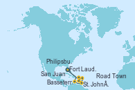 Visitando Fort Lauderdale (Florida/EEUU), San Juan (Puerto Rico), St. John´s (Antigua y Barbuda), Philipsburg (St. Maarten), Basseterre (Antillas), Road Town (Isla Tórtola/Islas Vírgenes), Fort Lauderdale (Florida/EEUU)