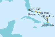 Visitando Fort Lauderdale (Florida/EEUU), Nassau (Bahamas), Amber Cove (República Dominicana), Grand Turks(Turks & Caicos), Isla Pequeña (San Salvador/Bahamas), Fort Lauderdale (Florida/EEUU)
