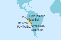 Visitando Lima (Callao/Perú), Islas Ballestas (Peru), Pisco (Perú), PUNTA ISLAY, Matarani (Perú), Iquique (Chile), Antofagasta (Chile), San Antonio (Chile)