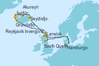 Visitando Hamburgo (Alemania), South Queensferry (Escocia), South Queensferry (Escocia), Seydisfjordur (Islandia), Akureyri (Islandia), Ísafjörður (Islandia), Grundafjord (Islandia), Reykjavik (Islandia), Reykjavik (Islandia), Lerwick (Escocia), Invergordon (Escocia), Hamburgo (Alemania)