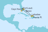 Visitando Fort Lauderdale (Florida/EEUU), Cayo Hueso (Key West/Florida), Bimini (Bahamas), Labadee (Haiti), Puerto Plata, Republica Dominicana, Fort Lauderdale (Florida/EEUU)