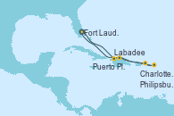 Visitando Fort Lauderdale (Florida/EEUU), Labadee (Haiti), Puerto Plata, Republica Dominicana, Charlotte Amalie (St. Thomas), Philipsburg (St. Maarten), Fort Lauderdale (Florida/EEUU)