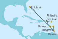 Visitando San Juan (Puerto Rico), Philipsburg (St. Maarten), St. John´s (Antigua y Barbuda), Castries (Santa Lucía/Caribe), Bridgetown (Barbados), Roseau (Dominica), San Juan (Puerto Rico)