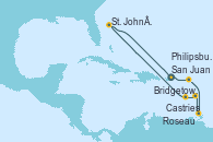 Visitando San Juan (Puerto Rico), Philipsburg (St. Maarten), Castries (Santa Lucía/Caribe), Bridgetown (Barbados), Roseau (Dominica), St. John´s (Antigua y Barbuda), San Juan (Puerto Rico)