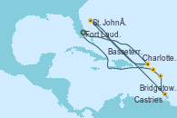 Visitando Fort Lauderdale (Florida/EEUU), Charlotte Amalie (St. Thomas), St. John´s (Antigua y Barbuda), Bridgetown (Barbados), Castries (Santa Lucía/Caribe), Basseterre (Antillas), Fort Lauderdale (Florida/EEUU)