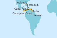 Visitando Fort Lauderdale (Florida/EEUU), Cartagena de Indias (Colombia), Canal Panamá, Colón (Panamá), Kralendijk (Antillas), Aruba (Antillas), Curacao (Antillas), Fort Lauderdale (Florida/EEUU)