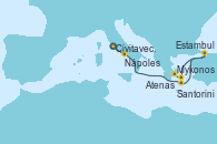 Visitando Civitavecchia (Roma), Nápoles (Italia), Santorini (Grecia), Estambul (Turquía), Mykonos (Grecia), Atenas (Grecia)