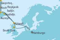 Visitando Hamburgo (Alemania), Seydisfjordur (Islandia), Akureyri (Islandia), Ísafjörður (Islandia), Qaqortoq, Greeland, Qaqortoq, Greeland, Nuuk (Groenlandia), Nuuk (Groenlandia), Reykjavik (Islandia), Reykjavik (Islandia), Kirkwall (Escocia), Aberdeen (Escocia), South Queensferry (Escocia), Hamburgo (Alemania)