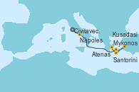 Visitando Civitavecchia (Roma), Nápoles (Italia), Mykonos (Grecia), Kusadasi (Efeso/Turquía), Santorini (Grecia), Atenas (Grecia)