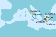Visitando Atenas (Grecia), Santorini (Grecia), Kusadasi (Efeso/Turquía), Mykonos (Grecia), Nápoles (Italia), Civitavecchia (Roma)