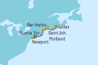 Visitando Nueva York (Estados Unidos), Newport (Rhode Island), Portland (Maine/Estados Unidos), Bar Harbor (Maine), Halifax (Canadá), Saint John (New Brunswick/Canadá), Nueva York (Estados Unidos)
