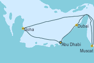 Visitando Abu Dhabi (Emiratos Árabes Unidos), Doha (Catar), Muscat (Omán), Dubai, Dubai, Dubai, Abu Dhabi (Emiratos Árabes Unidos)
