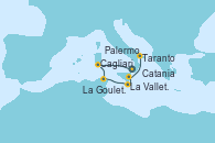 Visitando Palermo (Italia), Cagliari (Cerdeña), La Goulette (Tunez), La Valletta (Malta), Catania (Sicilia), Taranto (Italia)