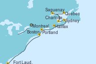 Visitando Montreal (Canadá), Quebec (Canadá), Quebec (Canadá), Saguenay (Canadá), Charlottetown (Canadá), Sydney (Nueva Escocia/Canadá), Halifax (Canadá), Portland (Maine/Estados Unidos), Boston (Massachusetts), Fort Lauderdale (Florida/EEUU)
