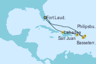 Visitando Fort Lauderdale (Florida/EEUU), Basseterre (Antillas), Philipsburg (St. Maarten), San Juan (Puerto Rico), Labadee (Haiti), Fort Lauderdale (Florida/EEUU)