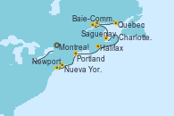 Visitando Montreal (Canadá), Quebec (Canadá), Quebec (Canadá), Saguenay (Canadá), Baie-Commeau (Quebec/Canadá), Charlottetown (Canadá), Halifax (Canadá), Portland (Maine/Estados Unidos), Newport (Rhode Island), Nueva York (Estados Unidos)