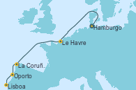 Visitando Hamburgo (Alemania), Le Havre (Francia), La Coruña (Galicia/España), Oporto (Portugal), Lisboa (Portugal)