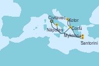 Visitando Civitavecchia (Roma), Corfú (Grecia), Kotor (Montenegro), Mykonos (Grecia), Santorini (Grecia), Nápoles (Italia), Civitavecchia (Roma)