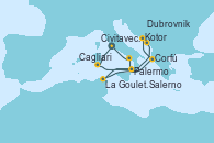 Visitando Civitavecchia (Roma), Cagliari (Cerdeña), Palermo (Italia), La Goulette (Tunez), Corfú (Grecia), Kotor (Montenegro), Dubrovnik (Croacia), Salerno (Italia), Civitavecchia (Roma)