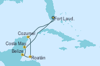 Visitando Fort Lauderdale (Florida/EEUU), Cozumel (México), Roatán (Honduras), Belize (Caribe), Costa Maya (México), Fort Lauderdale (Florida/EEUU)