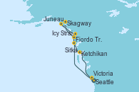 Visitando Seattle (Washington/EEUU), Fiordo Tracy Arm (Alaska), Skagway (Alaska), Juneau (Alaska), Icy Strait Point (Alaska), Sitka (Alaska), Ketchikan (Alaska), Victoria (Canadá), Seattle (Washington/EEUU)