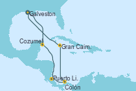 Visitando Galveston (Texas), Cozumel (México), Puerto Limón (Costa Rica), Colón (Panamá), Gran Caimán (Islas Caimán), Galveston (Texas)