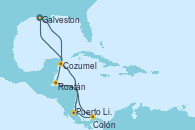 Visitando Galveston (Texas), Cozumel (México), Puerto Limón (Costa Rica), Colón (Panamá), Roatán (Honduras), Galveston (Texas)