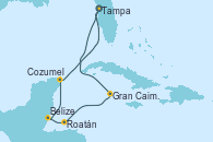 Visitando Tampa (Florida), Gran Caimán (Islas Caimán), Roatán (Honduras), Belize (Caribe), Cozumel (México), Tampa (Florida)