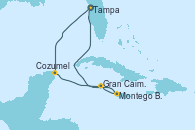 Visitando Tampa (Florida), Cozumel (México), Montego Bay (Jamaica), Gran Caimán (Islas Caimán), Tampa (Florida)