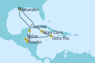 Visitando Galveston (Texas), Gran Caimán (Islas Caimán), Ocho Ríos (Jamaica), Roatán (Honduras), Belize (Caribe), Cozumel (México), Galveston (Texas)