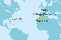 Visitando Barcelona, Málaga, Cádiz (España), Santa Cruz de Tenerife (España), CELEBRATION KEY, THE BAHAMAS, Puerto Cañaveral (Florida)