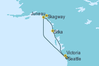 Visitando Seattle (Washington/EEUU), Juneau (Alaska), Skagway (Alaska), Sitka (Alaska), Victoria (Canadá), Seattle (Washington/EEUU)