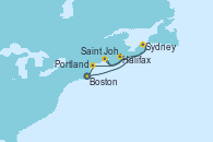 Visitando Boston (Massachusetts), Sydney (Nueva Escocia/Canadá), Saint John (New Brunswick/Canadá), Halifax (Canadá), Portland (Maine/Estados Unidos), Boston (Massachusetts)
