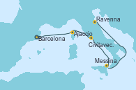Visitando Barcelona, Ajaccio (Córcega), Civitavecchia (Roma), Messina (Sicilia), Ravenna (Italia)