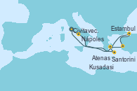 Visitando Civitavecchia (Roma), Nápoles (Italia), Santorini (Grecia), Atenas (Grecia), Kusadasi (Efeso/Turquía), Estambul (Turquía), Estambul (Turquía), Civitavecchia (Roma)