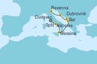 Visitando Civitavecchia (Roma), Nápoles (Italia), Messina (Sicilia), Bar ( Montenegro), Dubrovnik (Croacia), Split (Croacia), Ravenna (Italia)
