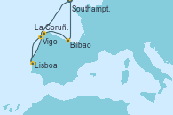 Visitando Southampton (Inglaterra), Vigo (España), Lisboa (Portugal), La Coruña (Galicia/España), Bilbao (España), Southampton (Inglaterra)