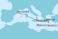 Visitando Atenas (Grecia), Santorini (Grecia), Santorini (Grecia), Mykonos (Grecia), Messina (Sicilia), Barcelona