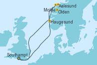 Visitando Southampton (Inglaterra), Aalesund (Noruega), Molde (Noruega), Olden (Noruega), Haugesund (Noruega), Southampton (Inglaterra)