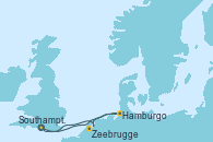 Visitando Southampton (Inglaterra), Hamburgo (Alemania), Zeebrugge (Bruselas), Southampton (Inglaterra)