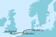 Visitando Southampton (Inglaterra), Hamburgo (Alemania), Rotterdam (Holanda), Southampton (Inglaterra)