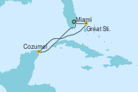 Visitando Miami (Florida/EEUU), Great Stirrup Cay (Bahamas), Cozumel (México), Miami (Florida/EEUU)