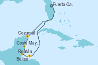 Visitando Puerto Cañaveral (Florida), Cozumel (México), Costa Maya (México), Belize (Caribe), Roatán (Honduras), Puerto Cañaveral (Florida)