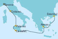 Visitando Savona (Italia), Civitavecchia (Roma), Palermo (Italia), La Valletta (Malta), Atenas (Grecia), Estambul (Turquía)