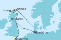 Visitando Hamburgo (Alemania), Newcastle (Reino Unido), Newhaven (Reino Unido), Invergordon (Escocia), Kirkwall (Escocia), Hamburgo (Alemania)