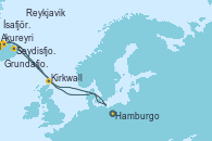 Visitando Hamburgo (Alemania), Seydisfjordur (Islandia), Akureyri (Islandia), Ísafjörður (Islandia), Grundafjord (Islandia), Reykjavik (Islandia), Reykjavik (Islandia), Kirkwall (Escocia), Hamburgo (Alemania)