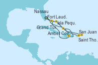 Visitando Fort Lauderdale (Florida/EEUU), Isla Pequeña (San Salvador/Bahamas), Grand Turks(Turks & Caicos), Amber Cove (República Dominicana), Nassau (Bahamas), Fort Lauderdale (Florida/EEUU), Grand Turks(Turks & Caicos), San Juan (Puerto Rico), Saint Thomas (Islas Vírgenes), Isla Pequeña (San Salvador/Bahamas), Fort Lauderdale (Florida/EEUU)