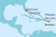 Visitando Fort Lauderdale (Florida/EEUU), CocoCay (Bahamas), San Juan (Puerto Rico), Basseterre (Antillas), Philipsburg (St. Maarten), Fort Lauderdale (Florida/EEUU)